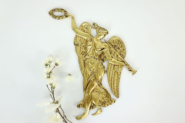 Renaissance Antique Architectural Salvage Gilt Bronze Angel & Trumpet #40372 photo