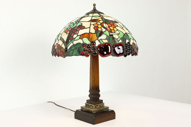 Leaded Stained Glass Shade Vintage Office Desk or Library Lamp #39664 photo