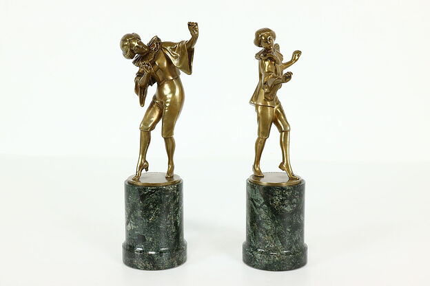 Pair of Vintage Art Deco Bronze Dancers, Marble Bases, After Krieger #40566 photo
