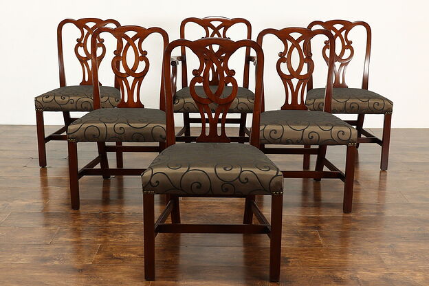 Set of 6 Vintage Mahogany Traditional Dining Chairs Baker, New Upholstery #38841 photo