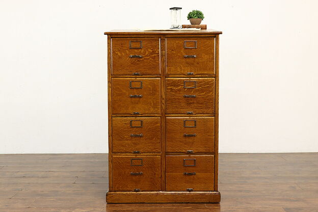 Oak Antique 8 Drawer Double Office or Library File Cabinet, Slant Top #40673 photo