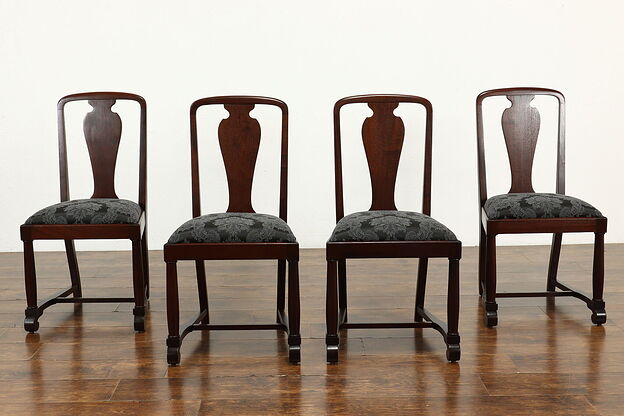 Set of 4 Empire Antique Mahogany Dining Chairs, New Upholstery, Raab #39183 photo
