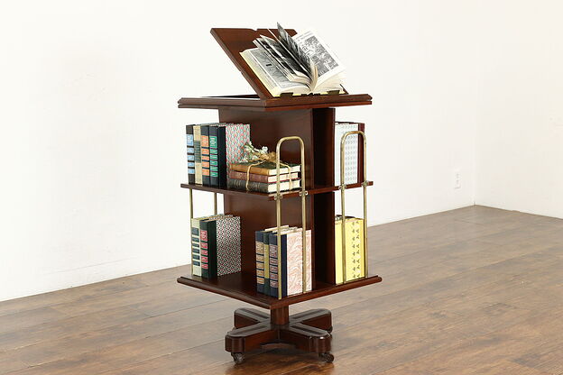 Victorian Antique Walnut Revolving Chairside Spinning Adjustable Bookcase #39589 photo