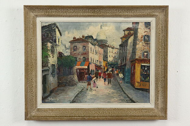 Sacre Coeur Montmartre Paris Vintage Original Oil Painting, Guerin 30.5" #41058 photo