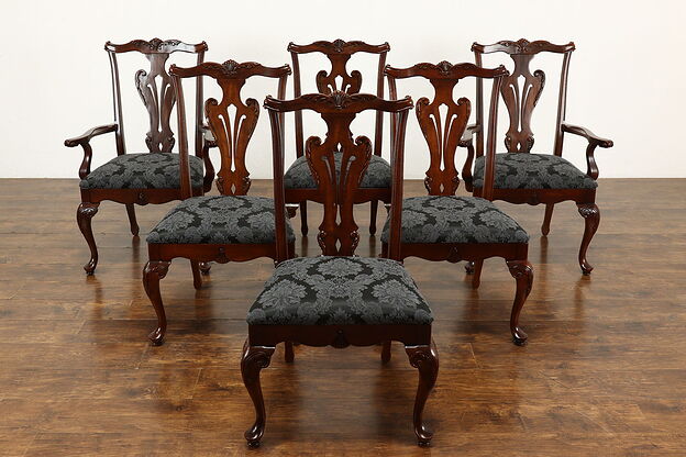 Set of 6 Georgian Design Vintage Dining Chairs, New Upholstery Kincaid  #41407 photo
