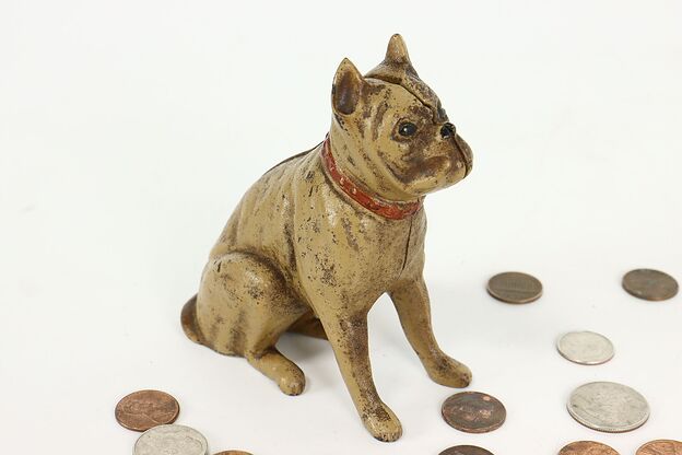 Farmhouse Antique Cast Iron Terrier Dog Sculpture Coin Bank #41167 photo