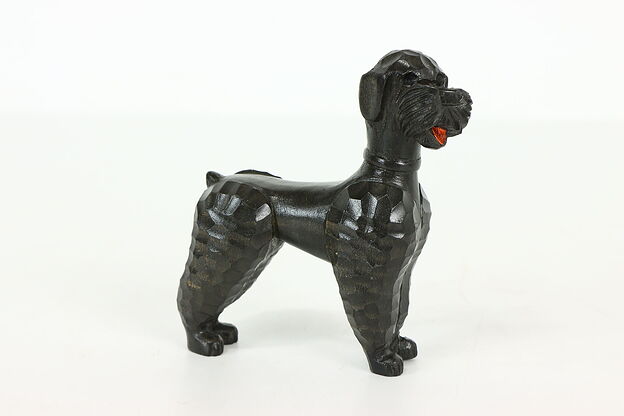 Farmhouse Vintage Carved Poodle Dog Black Forest Sculpture #41557 photo