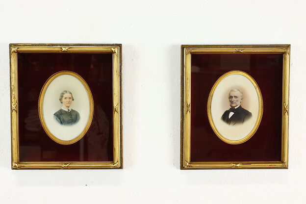 Pair of Victorian Antique Milk Glass Portraits Shadow Boxes 14" #41631 photo
