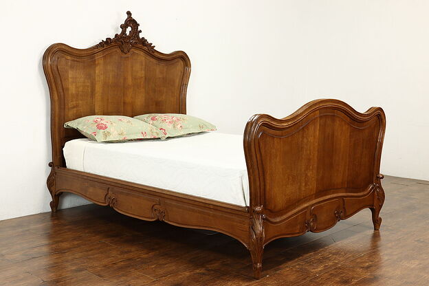 French Louis XV Antique Hand Carved Oak Full or Double Size Bed #40254 photo