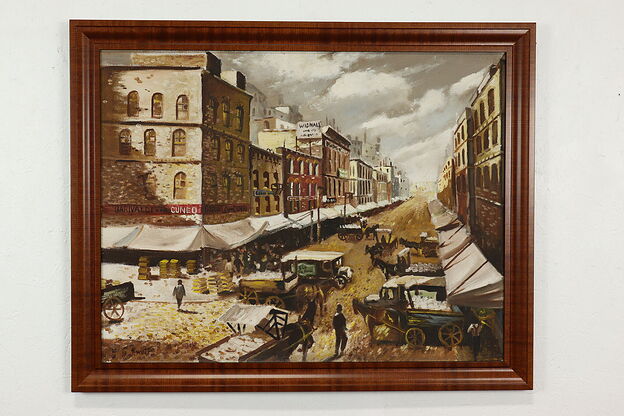 Italian City Market Scene Vintage Original Oil Painting, Amanti 41" #41163 photo