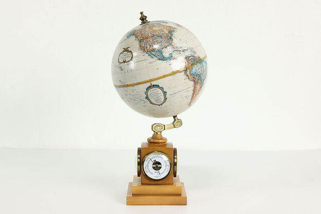 Library or Office Vintage 9" World Globe & Meters, Maple Base, Replogle #41785 photo