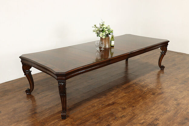 Henredon Vintage Carved Mahogany Dining Table, 2 Leaves Extends 10' 10" #36671 photo
