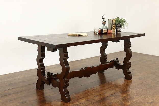 Spanish Colonial Carved Walnut Antique Library, Office or Dining Table #40268 photo