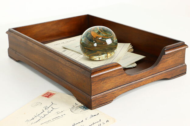 Traditional Walnut Office or Library Antique Desktop File or Letter Tray #41228 photo