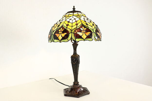 Art Nouveau Vintage Stained Glass Office or Library Lamp, Dale Tiffany #41695 photo