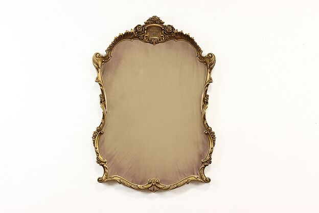 French Design Antique Hand Carved Birch & Painted Wall Hanging Mirror #41717 photo