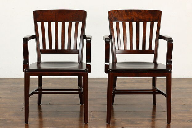 Pair of Antique Birch Office, Banker, Library or Desk Chairs, Milwaukee #39124 photo