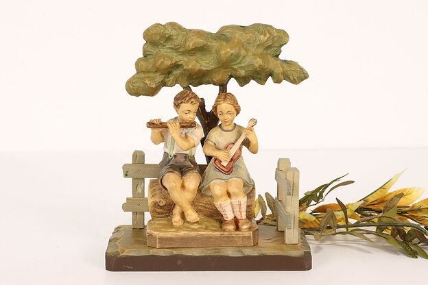 Italian Vintage Hand Carved Children Playing Instruments Sculpture, Anri #40949 photo
