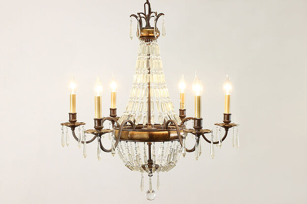 Bellini Crystal 6 Candle Vintage Chandelier, Crystal Prisms, Murray Feiss #37245 photo