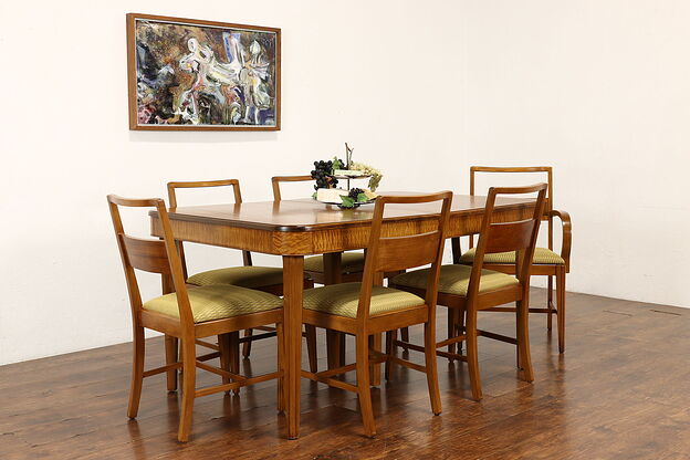 Midcentury Modern Vintage Teak & Walnut Dining Set, Table, Leaf, 6 Chairs #41776 photo