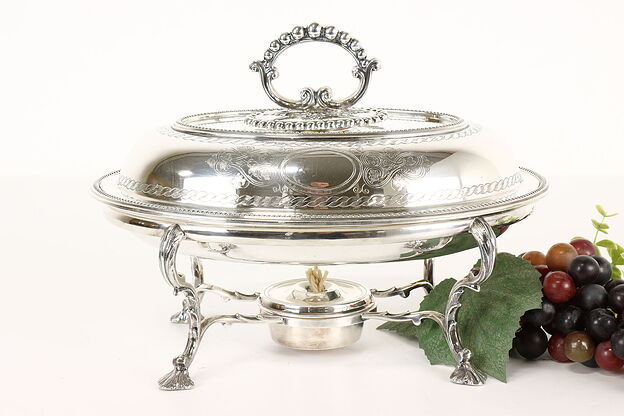 Victorian Antique English Silverplate Oval Covered Server & Burner, WH&S #41840 photo