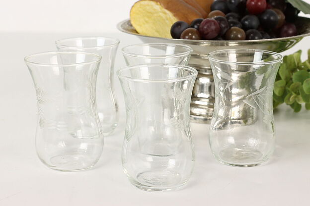 Set of 5 Traditional Swiss Vintage Etched Liquor Glasses #41669 photo