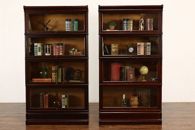 Pair of Antique 4 Stack Lawyer Office or Library Bookcases, Bath Cabinets #41773 photo