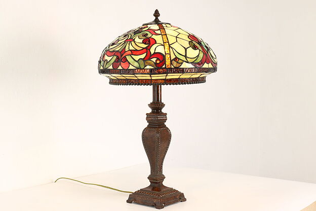 Stained Glass Shade Vintage Office or Library Desk Lamp, Dale Tiffany #41698 photo