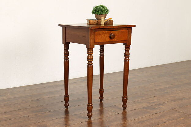 Sheraton Antique Curly Birch & Cherry Nightstand, End or Lamp Table #41864 photo