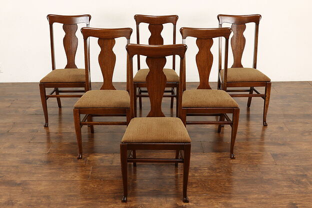 Set of 6 Victorian Antique Craftsman Oak Dining Chairs New Upholstery #41290 photo