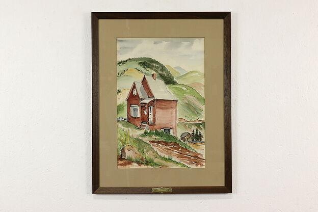 Farmhouse on Mountain Vintage Original Watercolor Painting 28.5" Van photo