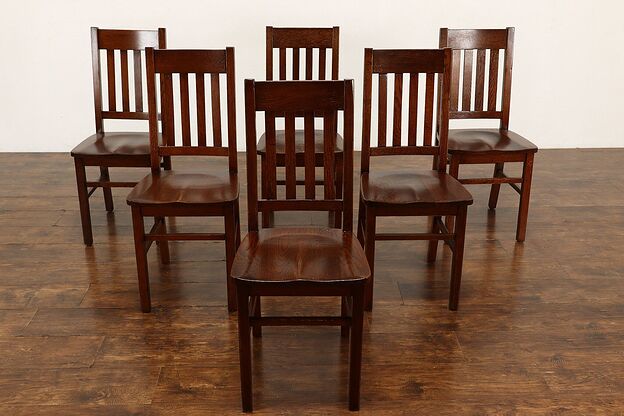 Set of 6 Arts & Crafts Mission Oak Antique Dining or Office Chairs #41848 photo