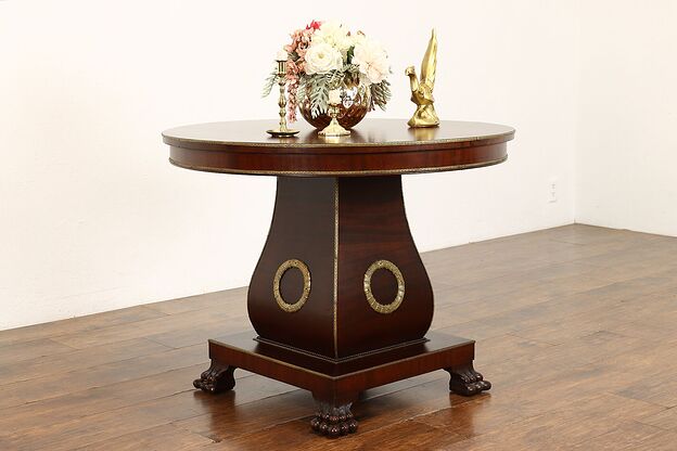 Empire Antique Flame Mahogany Round Parlor or Hall Table, Paw Feet #41533 photo