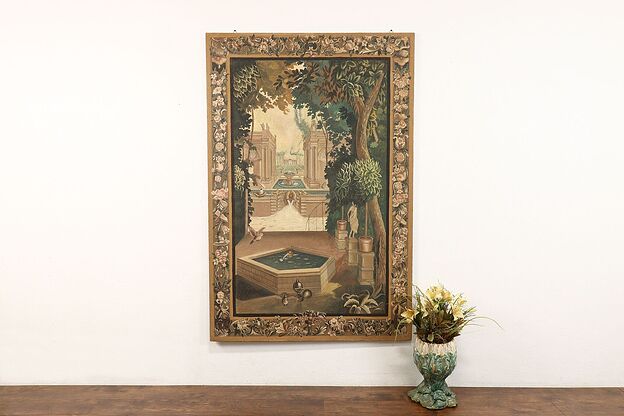 Neoclassic Design Vintage Tapestry Painting Garden Scene, Maitland Smith #41979 photo