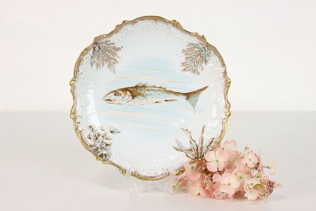 Victorian Antique French Hand Painted Fish Plate, Limoges #38750 photo