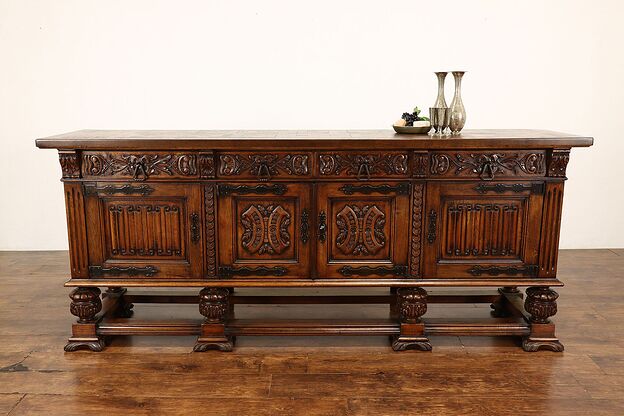Renaissance Carved Oak Antique Sideboard, Bar Cabinet, TV Console #41989 photo