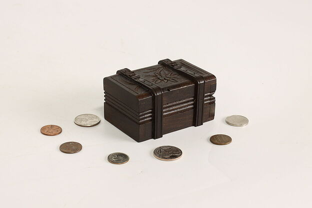 Swiss Black Forest Vintage Miniature Puzzle Box. Hand Carved Flowers #37062 photo