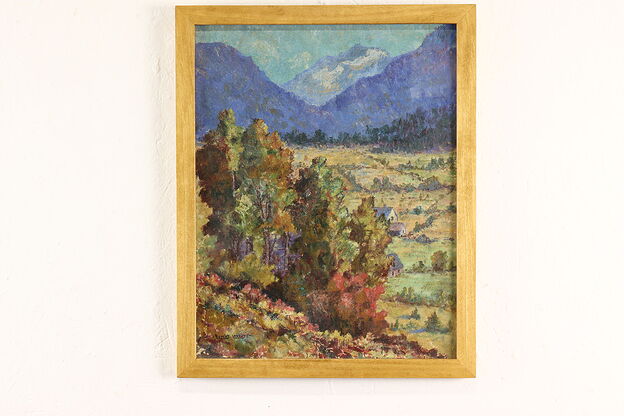 Valley in Fall Landscape Vintage Original Oil Painting, Lovejoy 21.5" #37881 photo