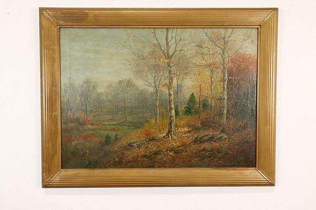Woodlands in Autumn Antique Original Oil Painting, Colby 43" #40487 photo