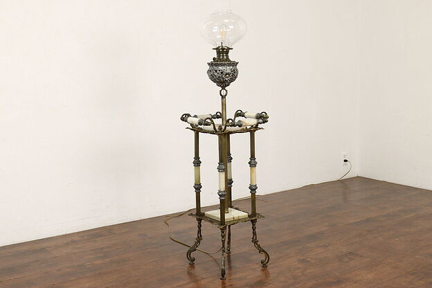 Victorian Antique Piano or Organ Lamp, Electrified, Onyx Mounts #41339 photo