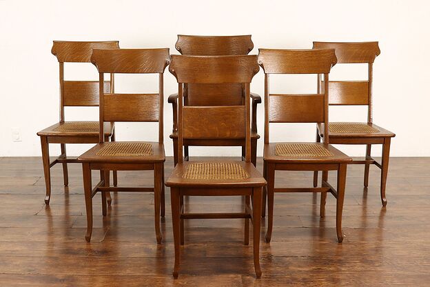 Farmhouse Set of 6 Empire Antique Carved Oak  Dining Chairs #39826 photo