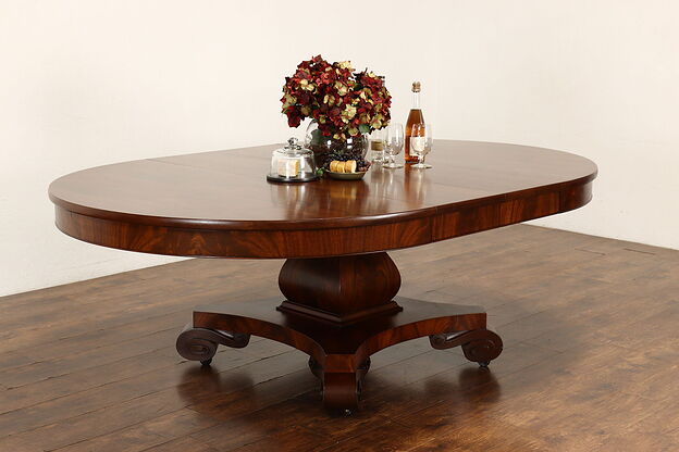 Empire Antique 5' Round Mahogany Dining Table, 6 Leaves Opens 12' Cowan #41627 photo