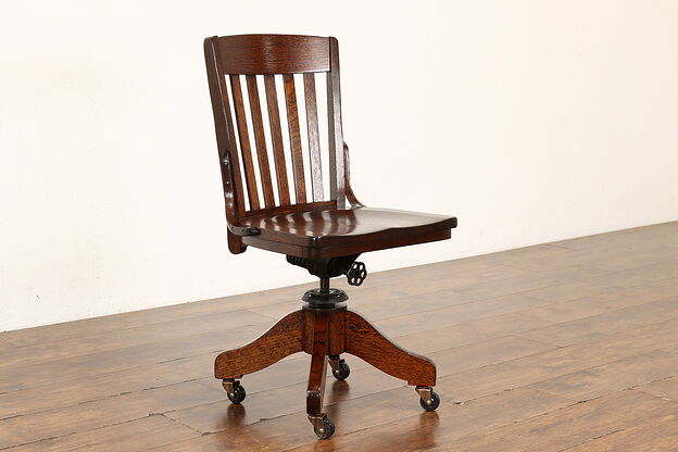 Craftsman Antique Oak Swivel Adjustable Office or Library Desk Chair #39770 photo