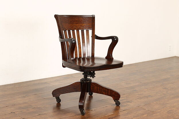 Arts & Crafts Mission Oak Antique Adjustable Swivel Desk Chair, Milwaukee #40130 photo