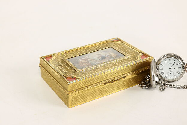 French Antique Gilt Bronze Jewelry or Keepsake Box, France #42249 photo