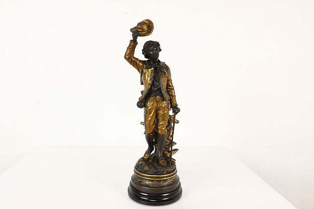 Victorian Traveling Young Gentleman Statue Antique Sculpture, Signed #41928 photo