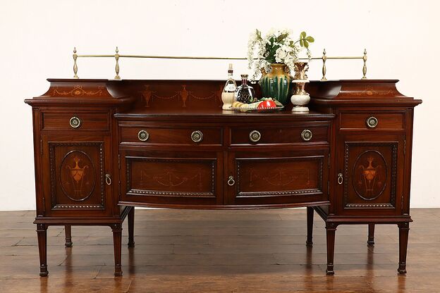 English Classical Antique Mahogany & Marquetry Sideboard, Server, Buffet #37736 photo