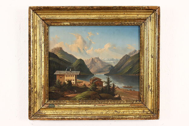 Lake Achen Tyrol Austria Antique Original Oil Painting 1647 Signed 16.5"  #41496 photo