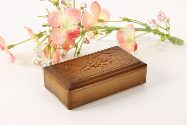 Swiss Vintage Carved Birch Puzzle Box, Floral Motifs #40351 photo