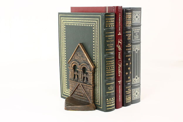 Pair of Vintage Belfry Bell Tower Cast Iron Bookends, Connecticut Foundry #42373 photo